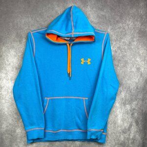 Under Armour Hoodie Sweatshirt mens Large Blue Orange Outdoors Workout Gym Warm